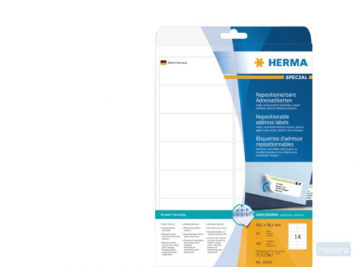 Etiket HERMA 10016 99.1x38.1mm verwijderbaar wit 350stuks