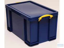 Really Useful Box opbergdoos 84 liter donkerblauw met gele handvatten